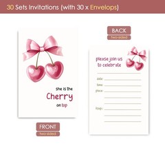 VAVINCI Cherry Birthday lnvitation for Girls, She 4.4 x 6.3 inches, Pink Red