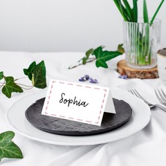 25 PCS Pink Lines Border Place Cards Editable Name Tent Table Food Label