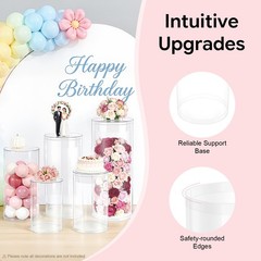Wedding Table Flower Stand Clear Cylinder Pedestal Set 5 Pcs 77 Lbs Capacity