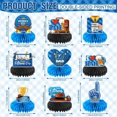 9 Pieces Father’s Day Decorations Honeycomb Centerpiece Double Sided Printing…