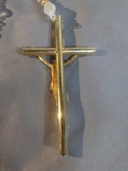 Vintage WEDDING LASSO~GLASS & ACRYLIC BEADS GOLD CROSS LAZO DE BODA~Religious