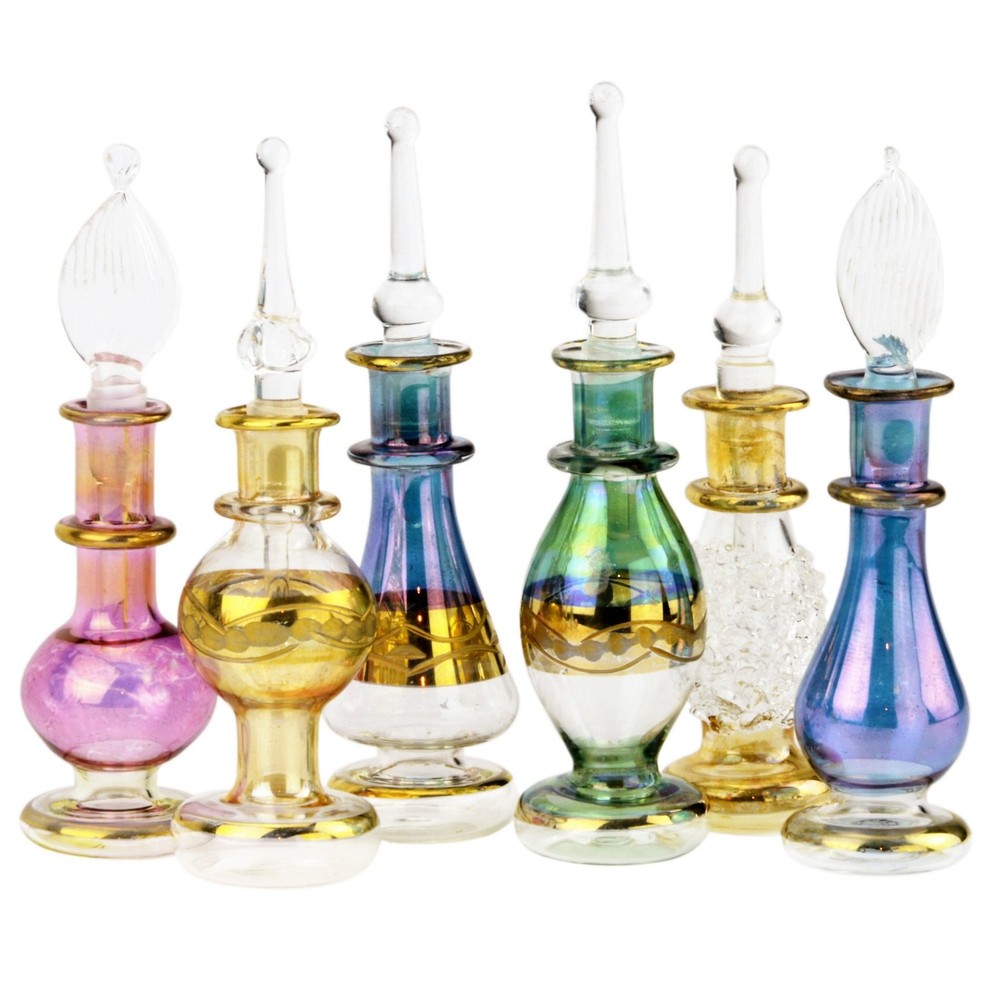 NileCart set of 12 Egyptian Perfume Bottles 2″ Empty Glass Mini Multicolor