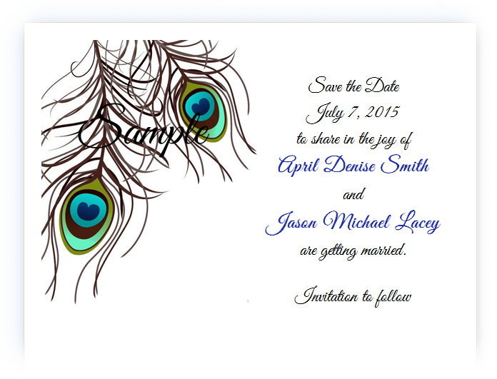 100 Personalized Custom Peacock Feathers Bridal Wedding Save The Date Cards