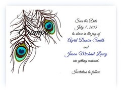 100 Personalized Custom Peacock Feathers Bridal Wedding Save The Date Cards