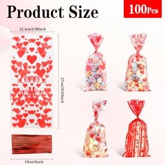 Valentine Treat Bags, 100 Pcs 1 count (Pack of 100) Red-Valentine Style1