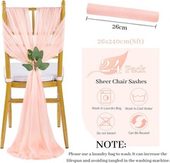Blush Chair SashesWedding Aisle Decorations:24Packs 8ft Long Draping