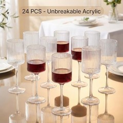 24 Pack 9oz Clear Ribbed Plastic Stemmed Wine 24PCS Clear Ribbed Wine Cups