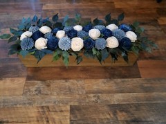 24″ Dusty Blue Navy White Head Table Centerpiece Sola Wood Flower Wedding Decor