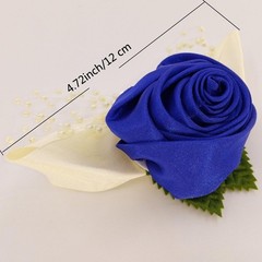 Rhinestone Leaves Pearl Decoration Hand Flower Corsage – Dark Blue