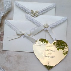 Personalized Gold Mirror Vintage Acrylic Invitations 2026 & Ivory Lace Envelopes