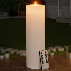 14″ x 4″ Large Outdoor Candle with Timer Waterproof Flickering 14in-1Pack White