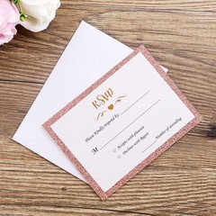 ponatia 25 Pieces/Pack Rose Gold Glitter Printed RSVP Cards with Envelopes