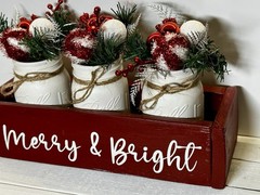 Christmas Table Centerpiece Rustic Mason Jar Decor with Wood Box And Sprigs