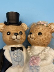 Vtg HOMCO Teddy Bear Porcelain Hand Painted Bride & Groom Wedding Cake Topper