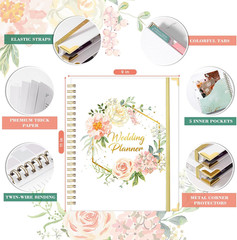 Floral Wedding Planner Book with Organizer, 5 Tabs, Hardcover, 9″ X 11.9