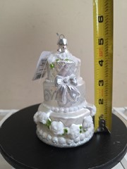 Wedding Cake Ornament White Silver Christmas Gift Tree Holiday Glitter RAZ NWT