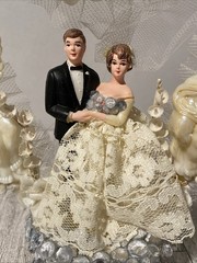 Vintage Bride Groom Wedding Topper Cherubs Arch Lace Flowers Stand 1950s 60s