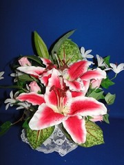 New Stunning & Elegant Pink and White Lily Flowers Wedding Cake Top, #213