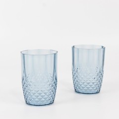 6 DUSTY BLUE 16 oz Crystal Cut Plastic DRINKING GLASSES Tumblers Party