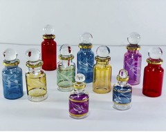 Egyptian Hand Blown Glass Perfume Bottles, Assorted Colors & gold