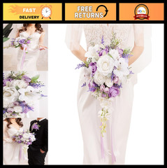 Cascading Bridal Bouquet – Lilac Purple & White Wedding Flowers for Bride & Brid