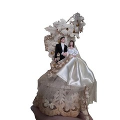 Vintage 1950s Wedding Cake Topper Bride Groom Dated 1/5/1952 Mid Century Decor