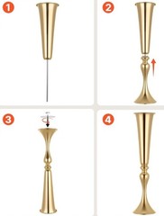 Set Of 2 Wedding Flower Vase 22 inch Tall Trumpet Table Top Gold Centerpieces