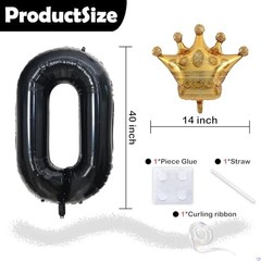 Black 30 Balloon Number with Gold Crown Balloons 40 inch 30 Birthday Number 30