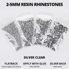 30200Pcs Silver Clear Rhinestones for Bedazzling, Mixed Sizes 2,3,4,5mm Flatb…