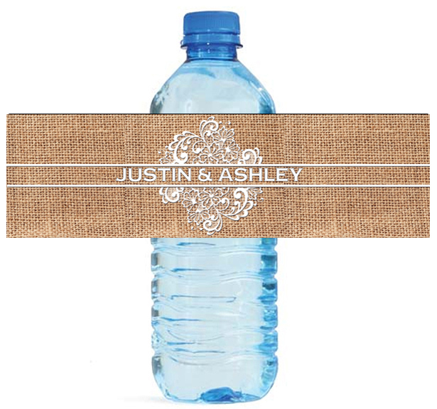 100 Burlap and Lace Wedding Shower Water Bottle Labels Engagement Bridal Party
