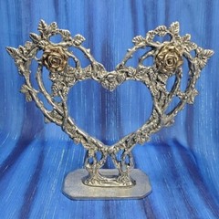 Rose Heart Wedding Cake Topper Pewter Figurine Fellowship Foundry US Made *NEW*