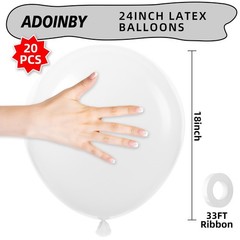 Adoinby 20 Large White Balloons, 24 Inch Jumbo Thick Giant 24 inch,