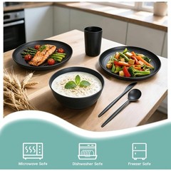 Pyrmont Dinnerware Set Wheat Straw Bowls And Plates Set Unbreakable Kitchen