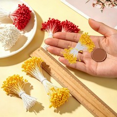 PATIKIL 3mm Double Heads Flower Stamen, 150 Pcs Artificial 3mm, Orange Yellow