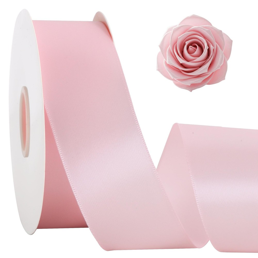 TONIFUL 1 1/2 Inch x 50yd Light Pink Satin Ribbon Solid Fabric Ribbon for Gif…