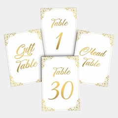 Gold Wedding Table Numbers 1-30 – Double Sided Foil 4×6 inches,