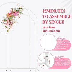 Wedding Arch Stand Set of 3 7.2FT, 6.6FT, 6FT White Metal Arched Backdrop Fra…