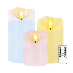 Flameless Candles Light, Set of 3 Pastel Spring LED Candles with 3 Colors