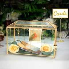 Glass Wedding Card Box with Lock, 12.6X5.9X9 Inches Large Gold Card Boxes