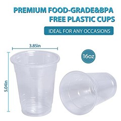 100 Pack 16OZ Clear Plastic Cups, Cold Party Drinking Cups, Clear 16oz