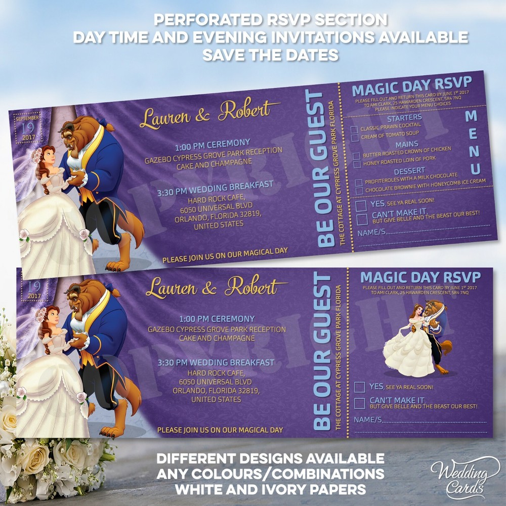Beauty and the Beast Belle Wedding Invitations Disney Birthday Baby Invites Card