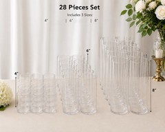 Nuogo 28Pc Clear Plastic Cylinder Vase Set Table Decoration 4”/6”/8”