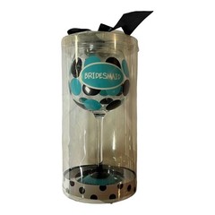 Mudpie Bridesmaid Wine Glass Teal Black Polka Dot Wedding Bridal Thank You New
