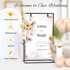 Elegant Wedding Welcome Sign Stand with Satin Ribbons – Heavy Duty Easel (Black)