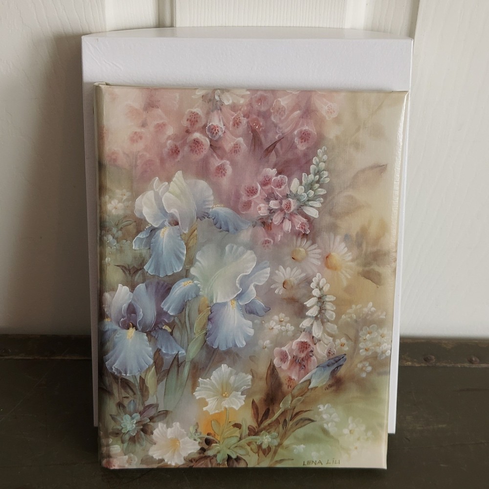 Lena Liu Floral Funeral Guest Book Memorial Register Blue Iris 10×8 6Ring Binder