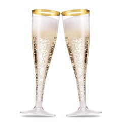 Munfix 50 Pack Gold Rimmed Plastic Champagne Flutes 5 Oz Clear Plastic Toasti…