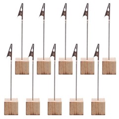 10Pcs Wooden Menu Clips Metal Paper Holders Beige Tabletop Decorations