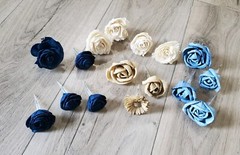 DIY Reusable Wooden Cake Flowers Blue Burgundy Pink Yellow Sola Wood Wedding