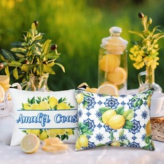 9 Pcs Amalfi Coast Cosmetic Bag Italy Lemons Canvas Makeup Bags Romantic Lemo…