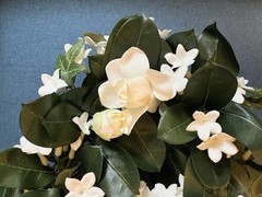 Stephanotis & White Rose Candle Rings, Dk Green Leaves-10″Dia . Set Of 14